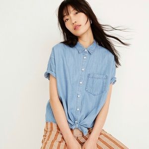 Madewell XS Denim Chambray TieFront ButtonUp Shirt